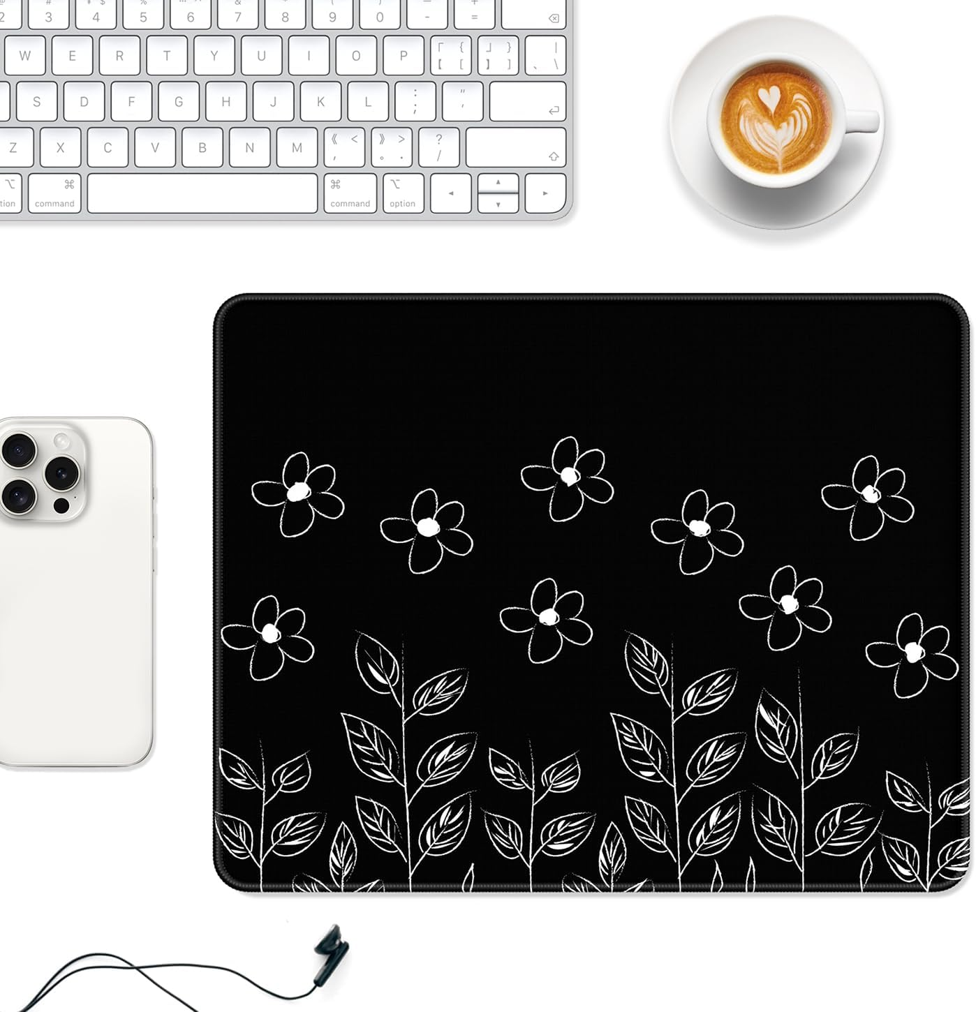 Mouse Pad, 12 X 10 in Flower Theme Computer Mouse Pad for Desk, Premium-Textured Non-Slip Rubber Stitched Edges Waterproof Square Mouse Mat for Gaming Work Wireless Mice, Black - Image 2