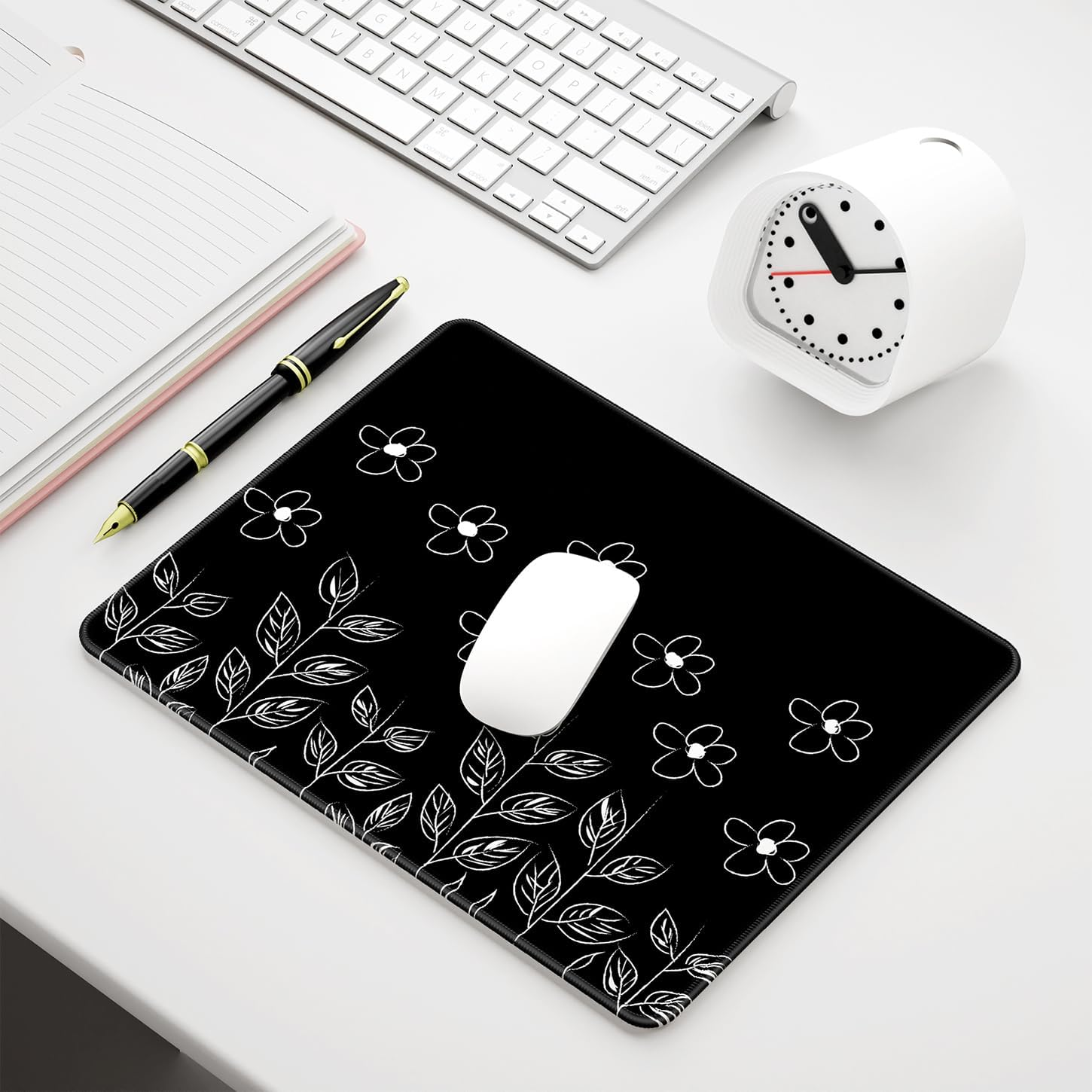Mouse Pad, 12 X 10 in Flower Theme Computer Mouse Pad for Desk, Premium-Textured Non-Slip Rubber Stitched Edges Waterproof Square Mouse Mat for Gaming Work Wireless Mice, Black - Image 7