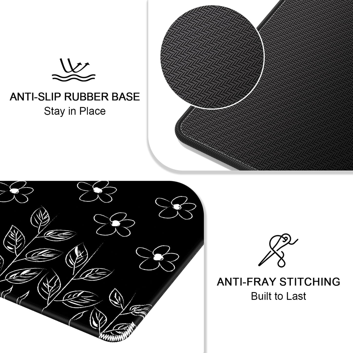 Mouse Pad, 12 X 10 in Flower Theme Computer Mouse Pad for Desk, Premium-Textured Non-Slip Rubber Stitched Edges Waterproof Square Mouse Mat for Gaming Work Wireless Mice, Black - Image 5