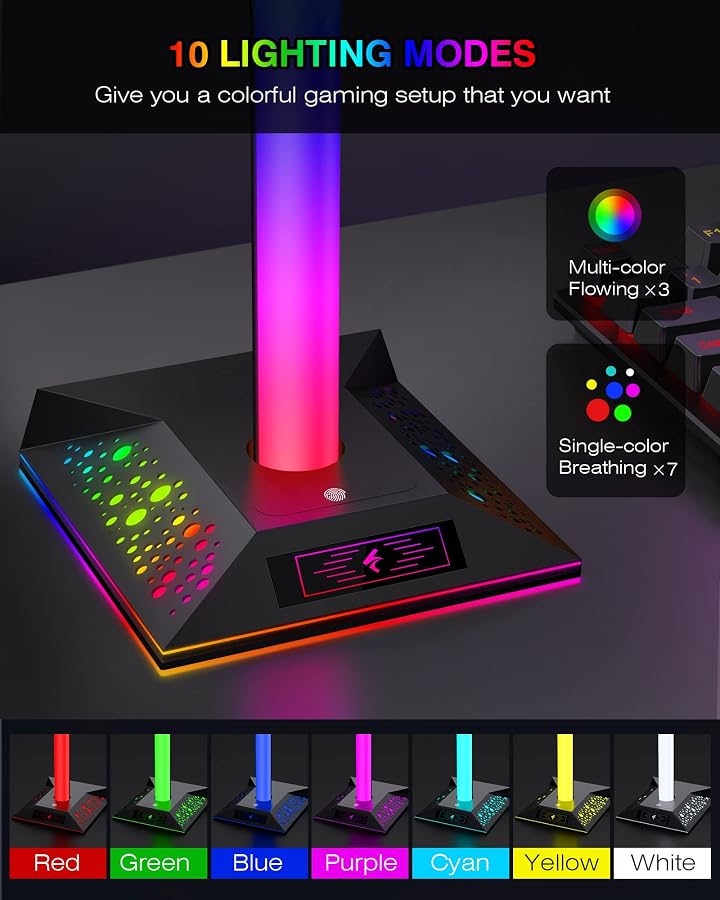 Hcman Headphone Stand Gaming Headset Holder RGB PC Gaming Accessories for Desk