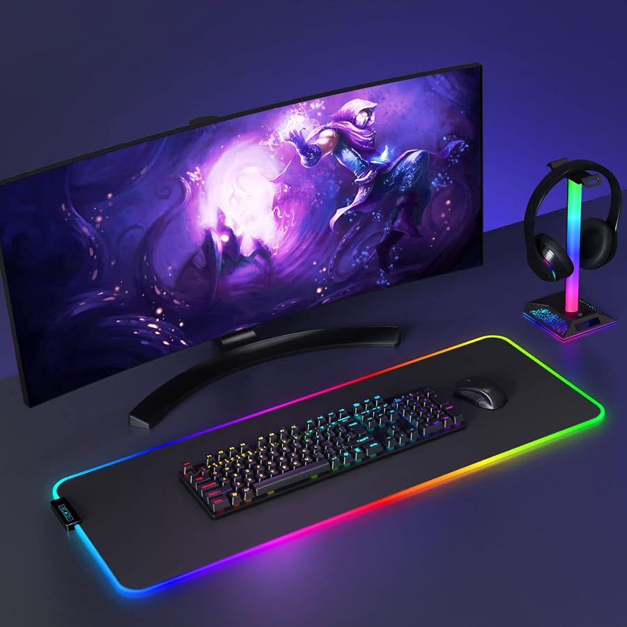 Hcman Headphone Stand Gaming Headset Holder RGB PC Gaming Accessories for Desk