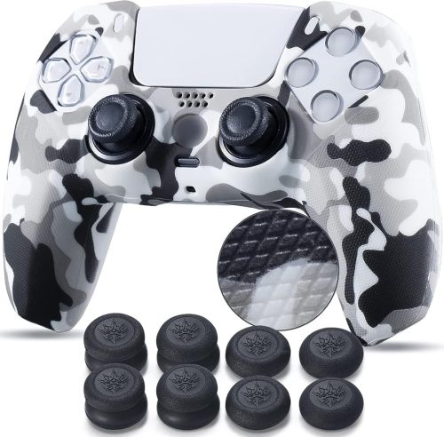 YoRHa Studded Printing Silicone Cover Skin Case for PS5 Controller x 1(White)